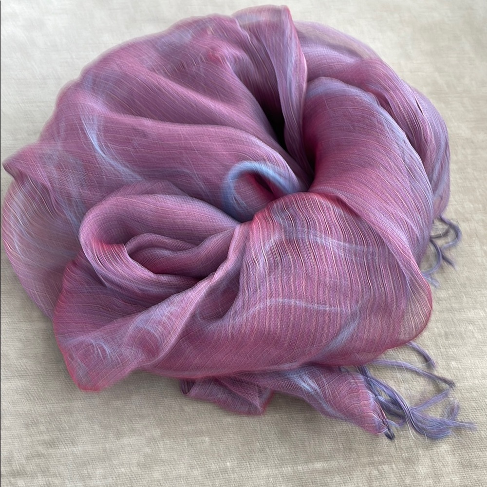 Japanese Romantic Pink and Purple Sheer Scarf with Tassels